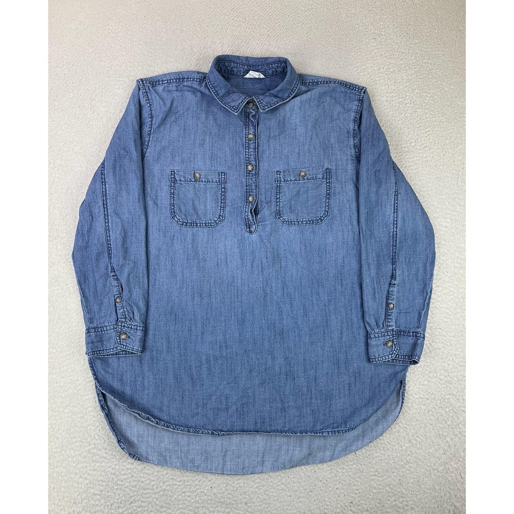 Caslon Shirt Womens 2XL Blue Chambray Denim Long Sleeve Popover Tunic Top